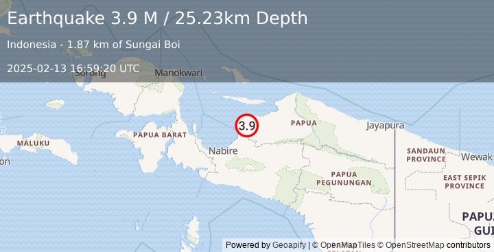 Earthquake West Papua Region, Indonesia (3.9 M) (2025-02-13 16:59:20 UTC)