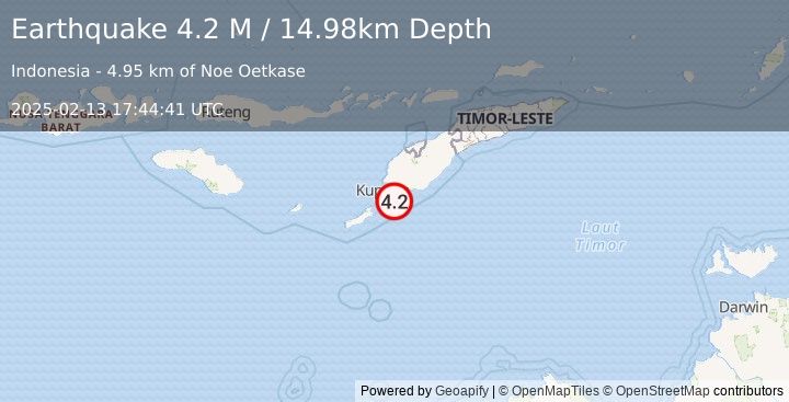 Earthquake Timor Region (4.2 M) (2025-02-13 17:44:41 UTC)