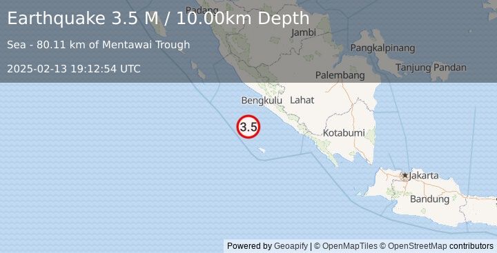 Earthquake Southern Sumatra, Indonesia (3.5 M) (2025-02-13 19:12:54 UTC)