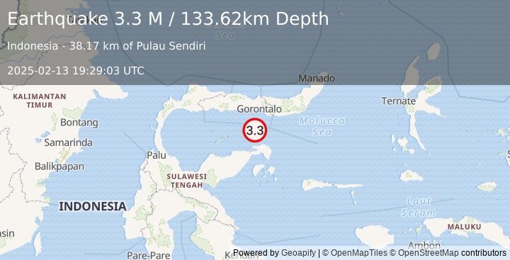 Earthquake Minahassa Peninsula, Sulawesi (3.3 M) (2025-02-13 19:29:03 UTC)