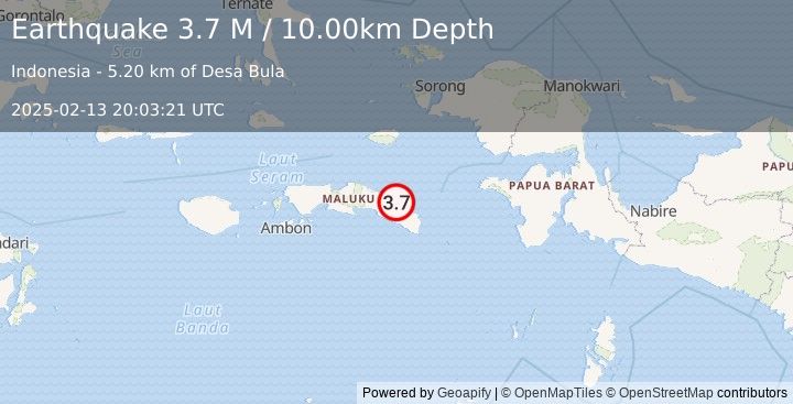 Earthquake Seram, Indonesia (3.7 M) (2025-02-13 20:03:21 UTC)