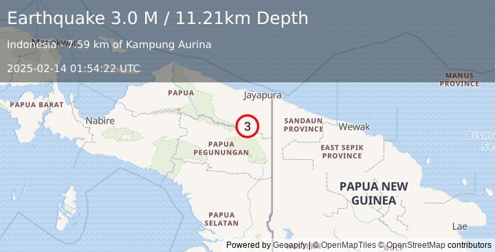 Earthquake West Papua, Indonesia (3.0 M) (2025-02-14 01:54:22 UTC)