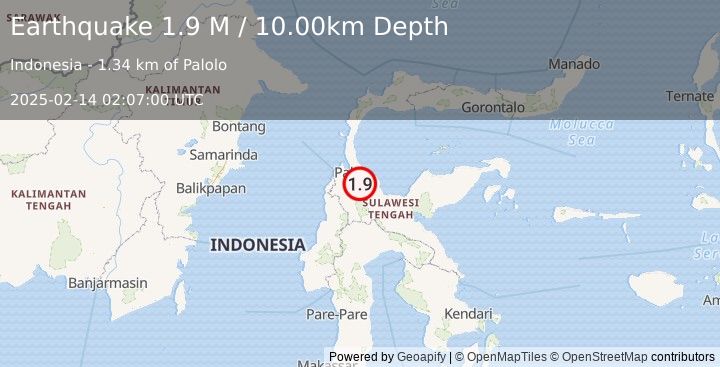 Earthquake Sulawesi, Indonesia (1.9 M) (2025-02-14 02:07:00 UTC)