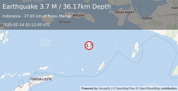 Earthquake Banda Sea (3.7 M) (2025-02-14 02:12:05 UTC)