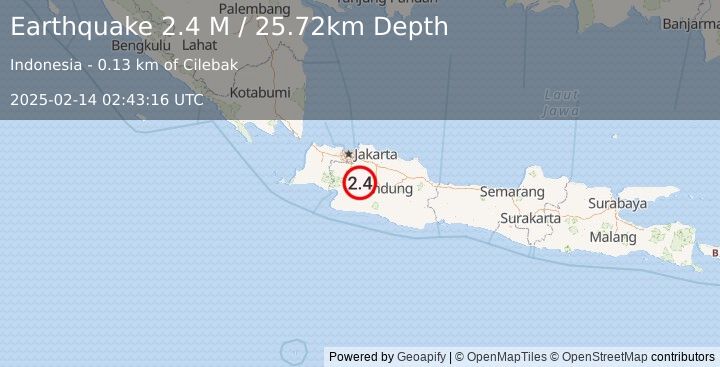 Earthquake Java, Indonesia (2.4 M) (2025-02-14 02:43:16 UTC)