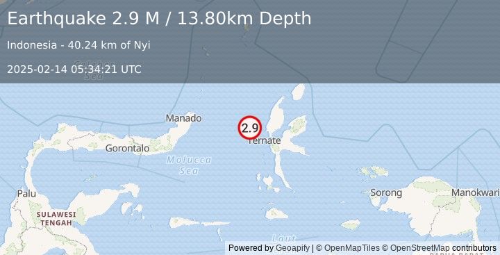 Earthquake Northern Molucca Sea (2.9 M) (2025-02-14 05:34:21 UTC)