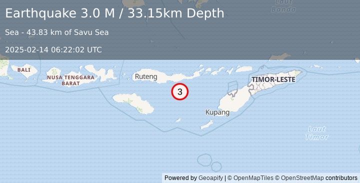 Earthquake Savu Sea (3.0 M) (2025-02-14 06:22:02 UTC)