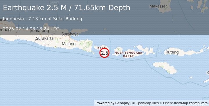 Earthquake Bali Region, Indonesia (2.4 M) (2025-02-14 08:18:23 UTC)