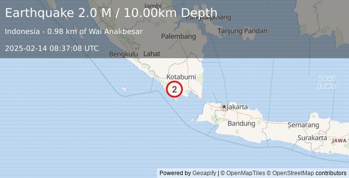 Earthquake Southern Sumatra, Indonesia (2.0 M) (2025-02-14 08:37:08 UTC)