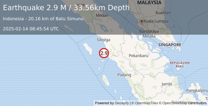 Earthquake Northern Sumatra, Indonesia (2.9 M) (2025-02-14 08:45:54 UTC)