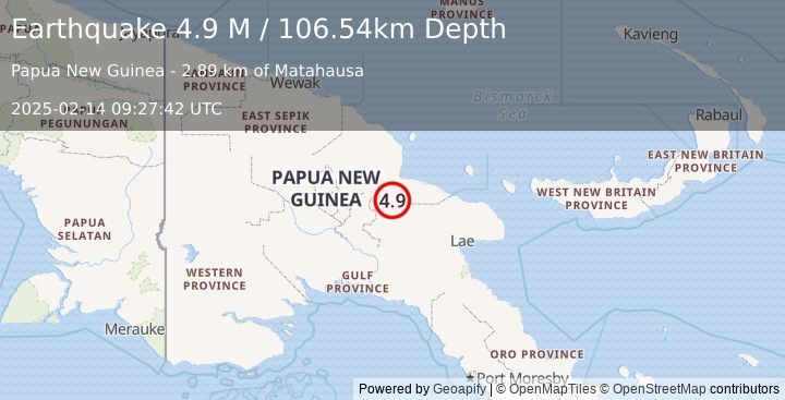 Earthquake Papua New Guinea Region (4.9 M) (2025-02-14 09:27:42 UTC)