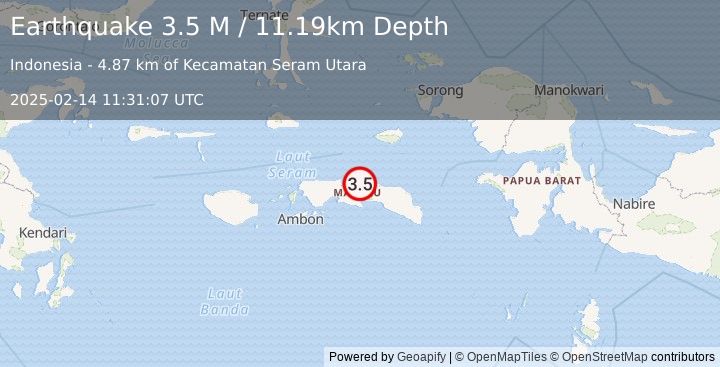 Earthquake Seram, Indonesia (3.5 M) (2025-02-14 11:31:07 UTC)