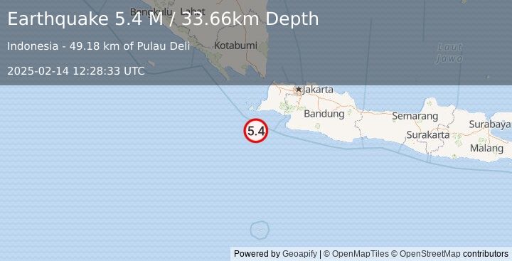 Earthquake Java, Indonesia (5.4 M) (2025-02-14 12:28:33 UTC)