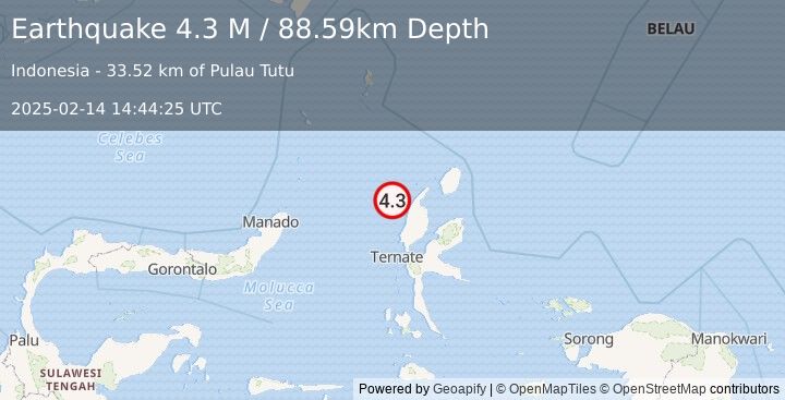 Earthquake Halmahera, Indonesia (4.3 M) (2025-02-14 14:44:25 UTC)