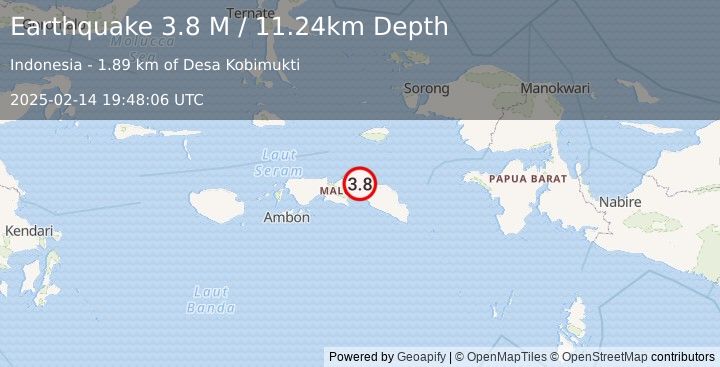 Earthquake Seram, Indonesia (3.8 M) (2025-02-14 19:48:06 UTC)