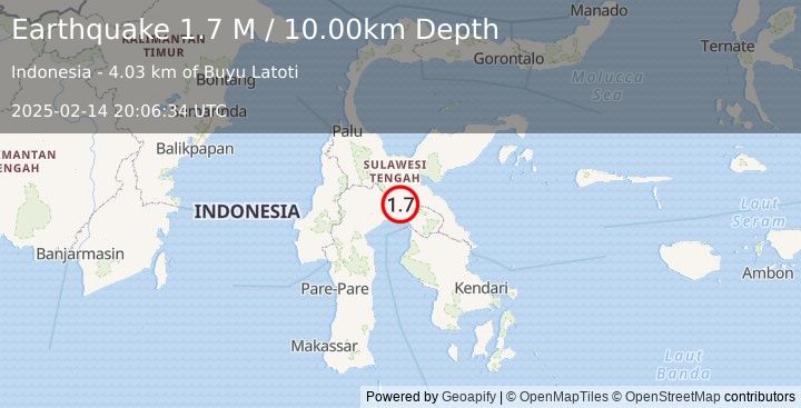 Earthquake Sulawesi, Indonesia (1.7 M) (2025-02-14 20:06:34 UTC)