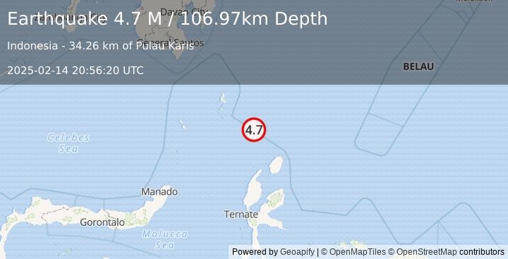 Earthquake Talaud Islands, Indonesia (4.7 M) (2025-02-14 20:56:20 UTC)