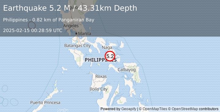 Earthquake Luzon, Philippines (5.2 M) (2025-02-15 00:28:59 UTC)