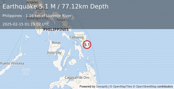 Earthquake Samar, Philippines (5.1 M) (2025-02-15 01:19:02 UTC)