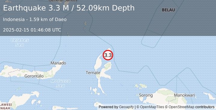 Earthquake Halmahera, Indonesia (3.3 M) (2025-02-15 01:46:08 UTC)