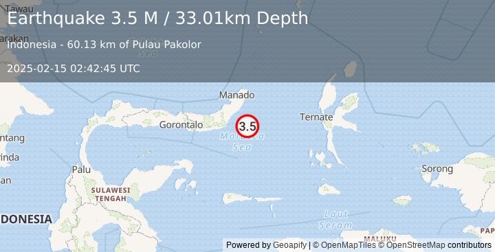 Earthquake Northern Molucca Sea (3.5 M) (2025-02-15 02:42:45 UTC)