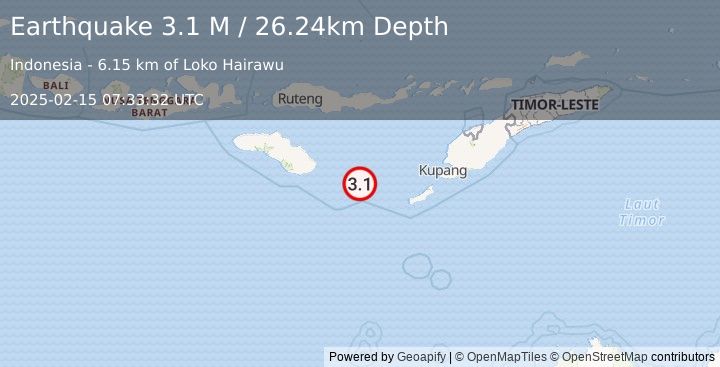 Earthquake Savu Sea (3.1 M) (2025-02-15 07:33:32 UTC)