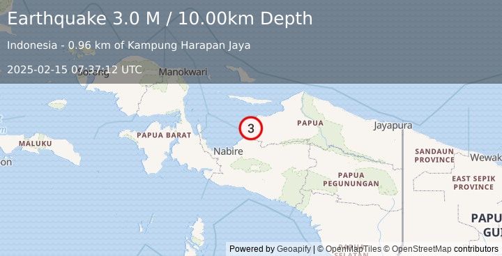 Earthquake West Papua Region, Indonesia (3.0 M) (2025-02-15 07:37:12 UTC)