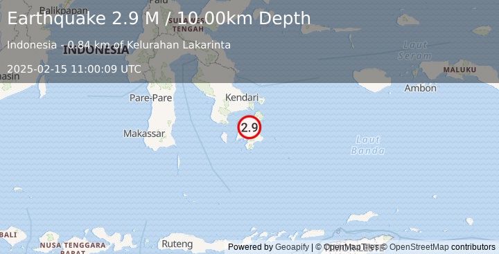 Earthquake Sulawesi, Indonesia (2.9 M) (2025-02-15 11:00:09 UTC)