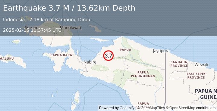 Earthquake West Papua Region, Indonesia (3.7 M) (2025-02-15 11:37:45 UTC)