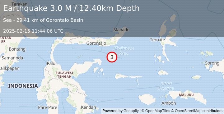 Earthquake Southern Molucca Sea (2.9 M) (2025-02-15 11:44:08 UTC)