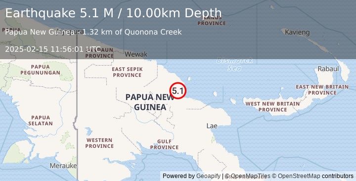 Earthquake Papua New Guinea Region (5.1 M) (2025-02-15 11:56:01 UTC)