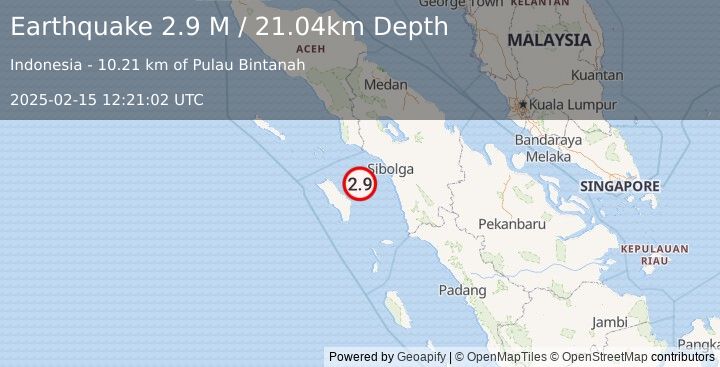 Earthquake Northern Sumatra, Indonesia (2.9 M) (2025-02-15 12:21:02 UTC)