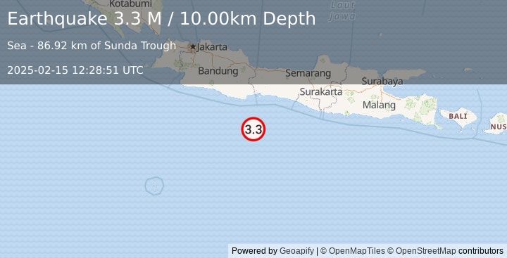 Earthquake Java, Indonesia (3.3 M) (2025-02-15 12:28:51 UTC)