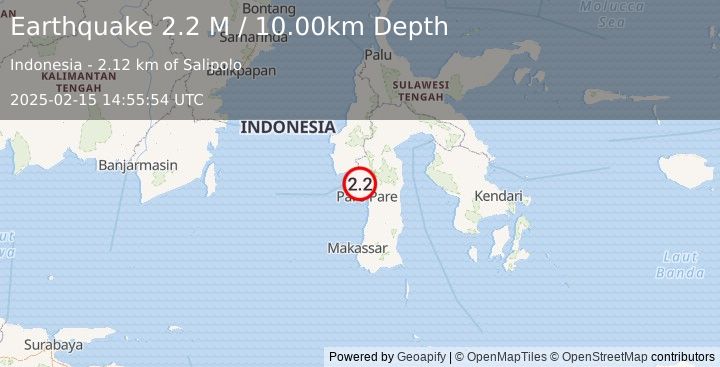 Earthquake Sulawesi, Indonesia (2.2 M) (2025-02-15 14:55:54 UTC)