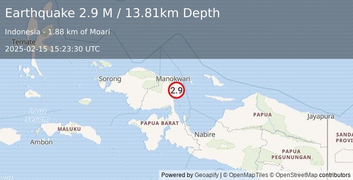 Earthquake West Papua Region, Indonesia (2.9 M) (2025-02-15 15:23:30 UTC)