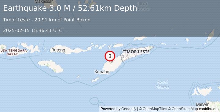 Earthquake Timor Region (3.0 M) (2025-02-15 15:36:41 UTC)