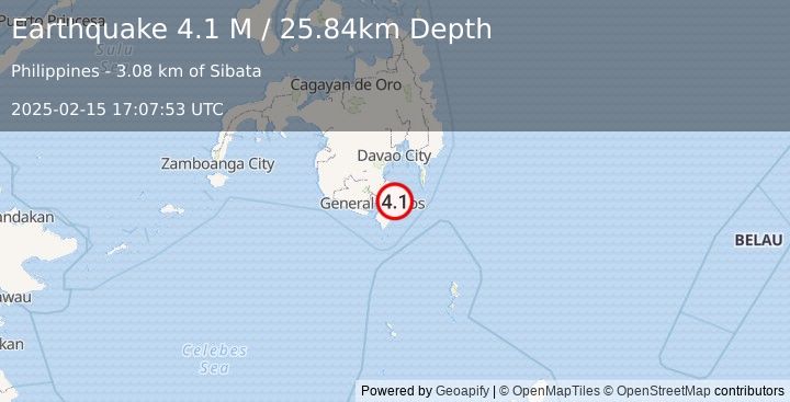 Earthquake Mindanao, Philippines (4.1 M) (2025-02-15 17:07:53 UTC)