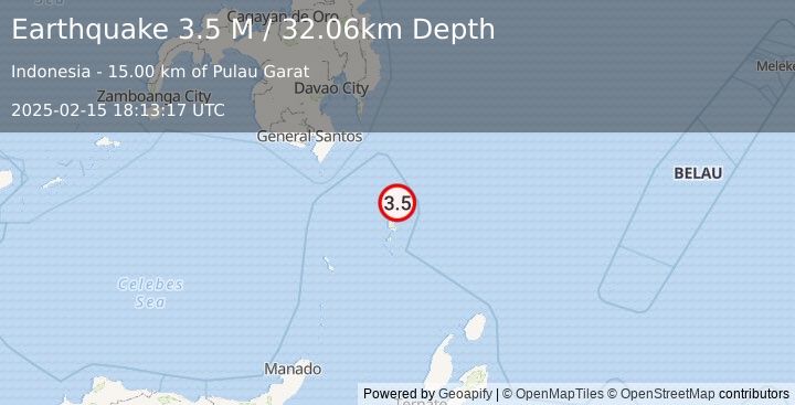 Earthquake Talaud Islands, Indonesia (3.5 M) (2025-02-15 18:13:17 UTC)