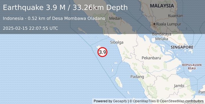 Earthquake Northern Sumatra, Indonesia (3.8 M) (2025-02-15 22:07:54 UTC)