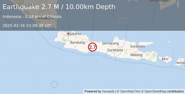 Earthquake Java, Indonesia (2.7 M) (2025-02-16 03:09:39 UTC)