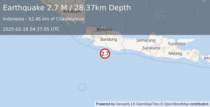 Earthquake Java, Indonesia (2.7 M) (2025-02-16 04:37:05 UTC)