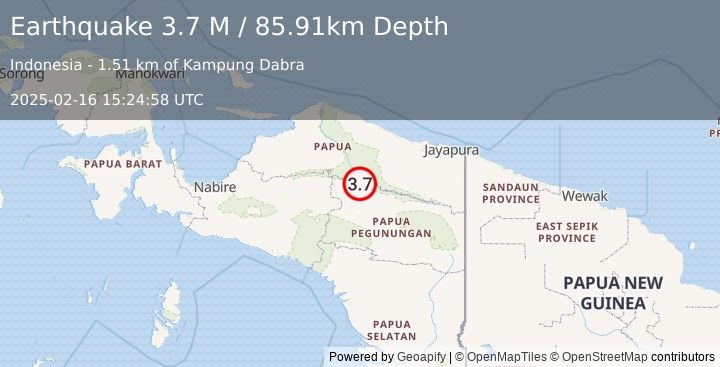 Earthquake West Papua, Indonesia (3.7 M) (2025-02-16 15:24:58 UTC)