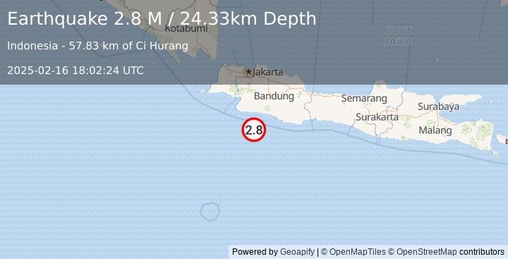 Earthquake Java, Indonesia (2.8 M) (2025-02-16 18:02:24 UTC)