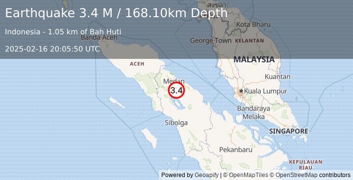 Earthquake Northern Sumatra, Indonesia (3.4 M) (2025-02-16 20:05:49 UTC)