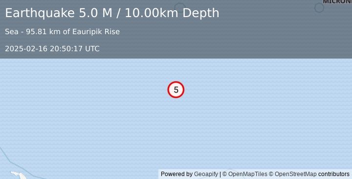 Earthquake Eastern Caroline Islands, Micronesia (5.0 M) (2025-02-16 20:50:17 UTC)