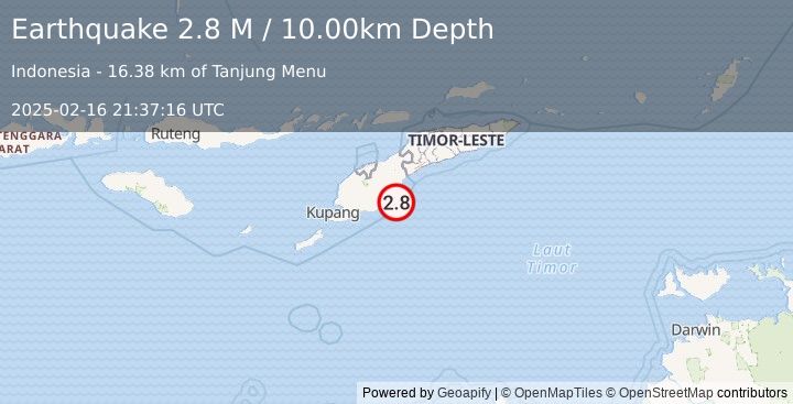 Earthquake Timor Region (2.8 M) (2025-02-16 21:37:16 UTC)