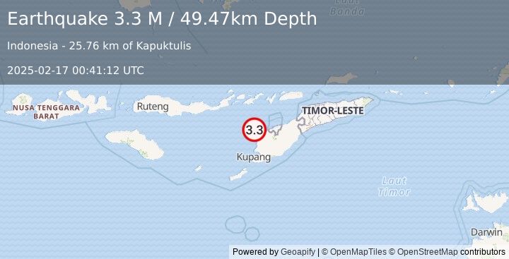 Earthquake Timor Region (3.3 M) (2025-02-17 00:41:12 UTC)