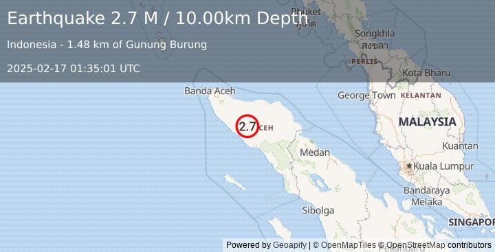 Earthquake Northern Sumatra, Indonesia (2.7 M) (2025-02-17 01:35:01 UTC)