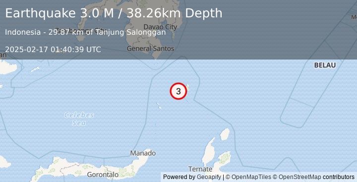 Earthquake Talaud Islands, Indonesia (3.0 M) (2025-02-17 01:40:39 UTC)