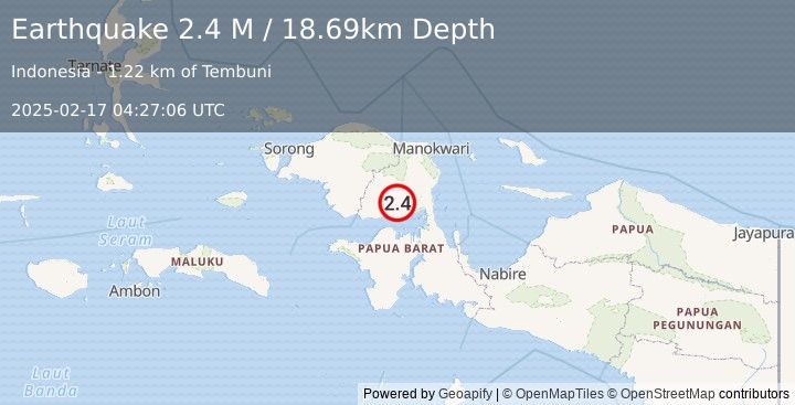 Earthquake West Papua Region, Indonesia (2.4 M) (2025-02-17 04:27:06 UTC)